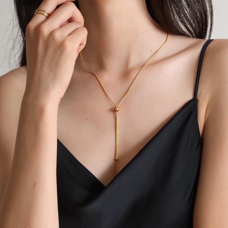 

18K Gold Minimalist Snake Bone Necklace - Versatile Adjustable Choker for Women