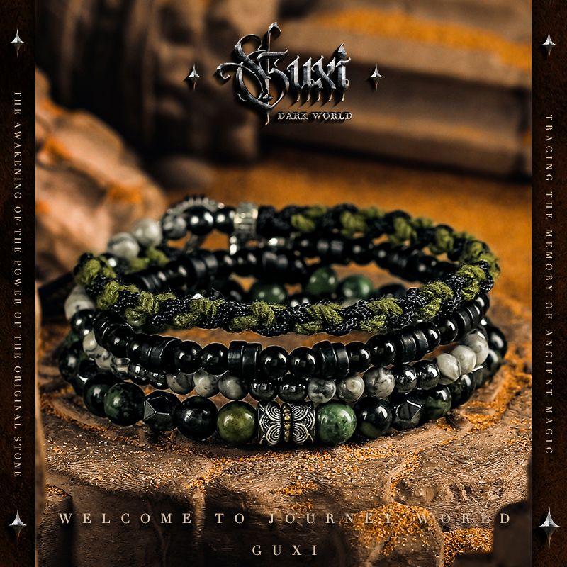 

Гуси [Чернильная краска] Оригинальный браслет из обсидиана Браслет из бусин из воробьиного камня Ретро Плетеный вручную шнурок для руки S code recommend hand circumference 15-16cm