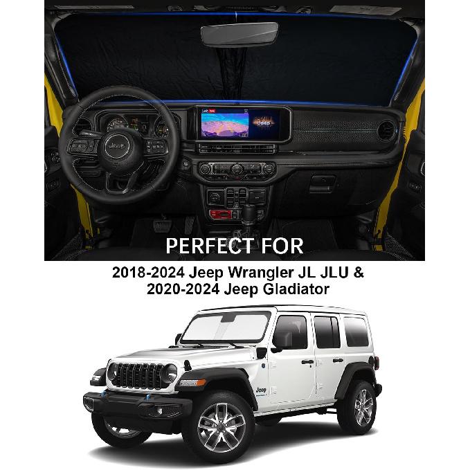 2025 Upgrade Front Windshield Sun Shade Foldable Jeep Wrangler Sun Shade/Jeep Gladiator Sun Shade Fit For Jeep Wrangler JL JLU 2018-2025 / Jeep