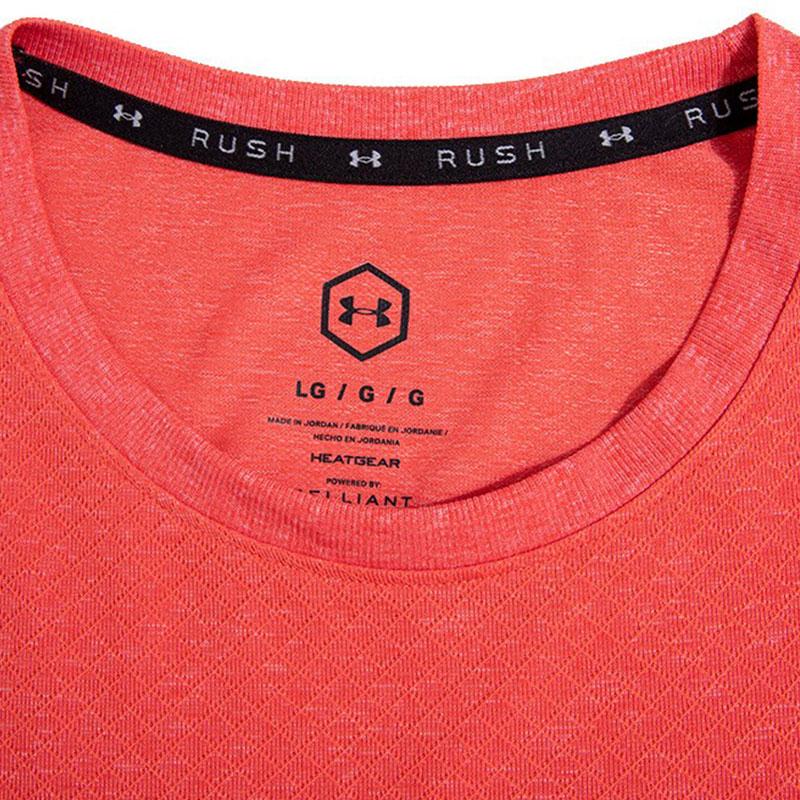 Under Armour Rush Solid Color Training Fitness Crew Neck Short Sleeve T-Shirt Men Tops Orange 1361132-628