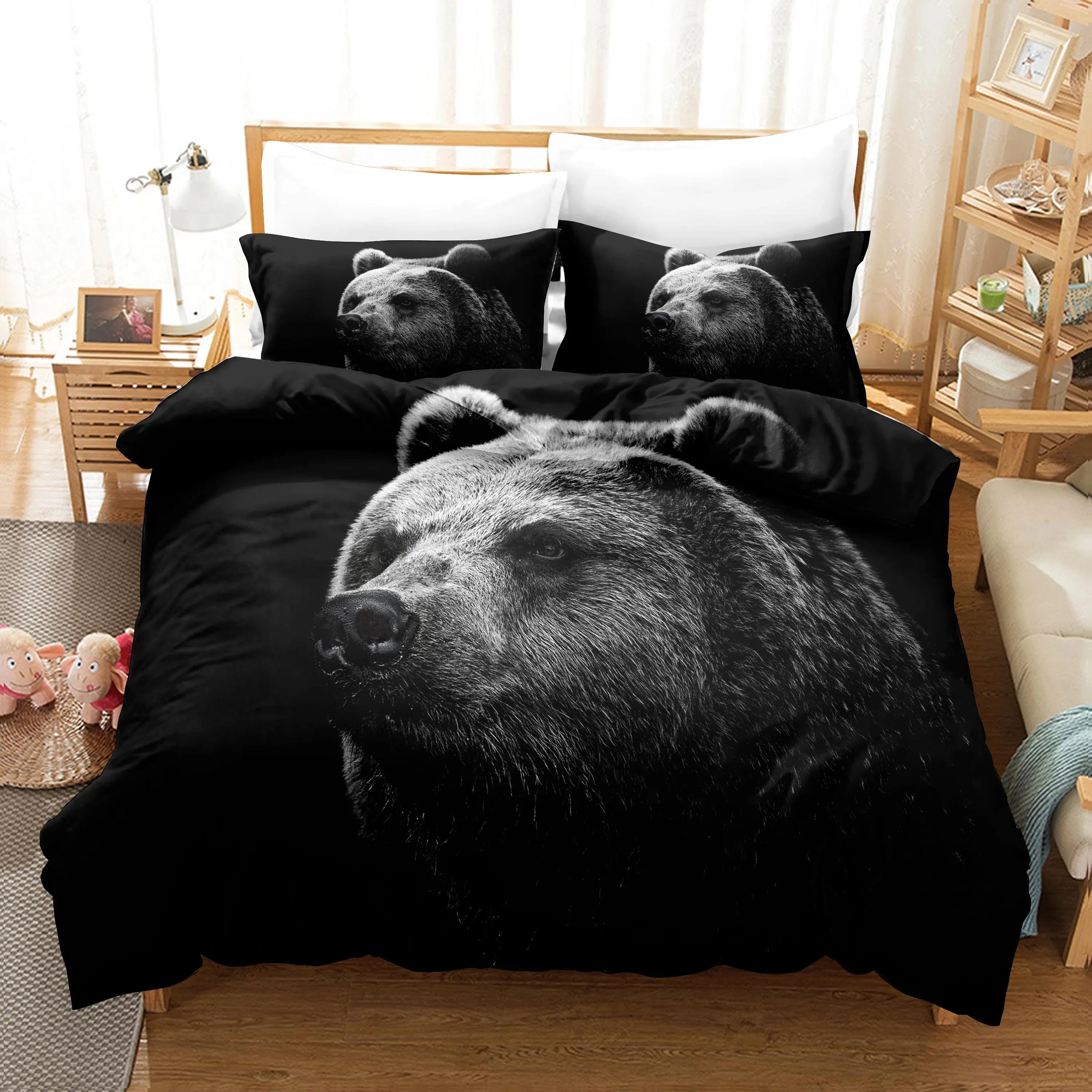 

Animal Bed linen Cute Bear Pattern King Queen Size Cute Comforter Set With Pillowcases High Quality Home Textiles 70x133cm