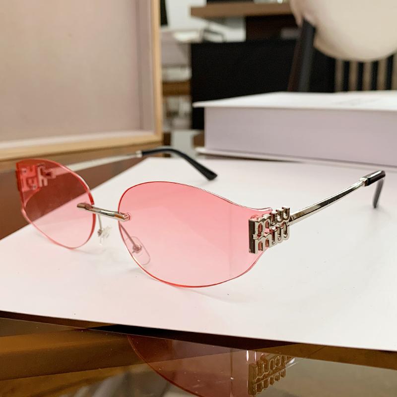 New Fashionable Sweet And Cool  Girl Metal Frameless Sunglasses Curved Small Frame Uv Edge Cutting Sunglasses