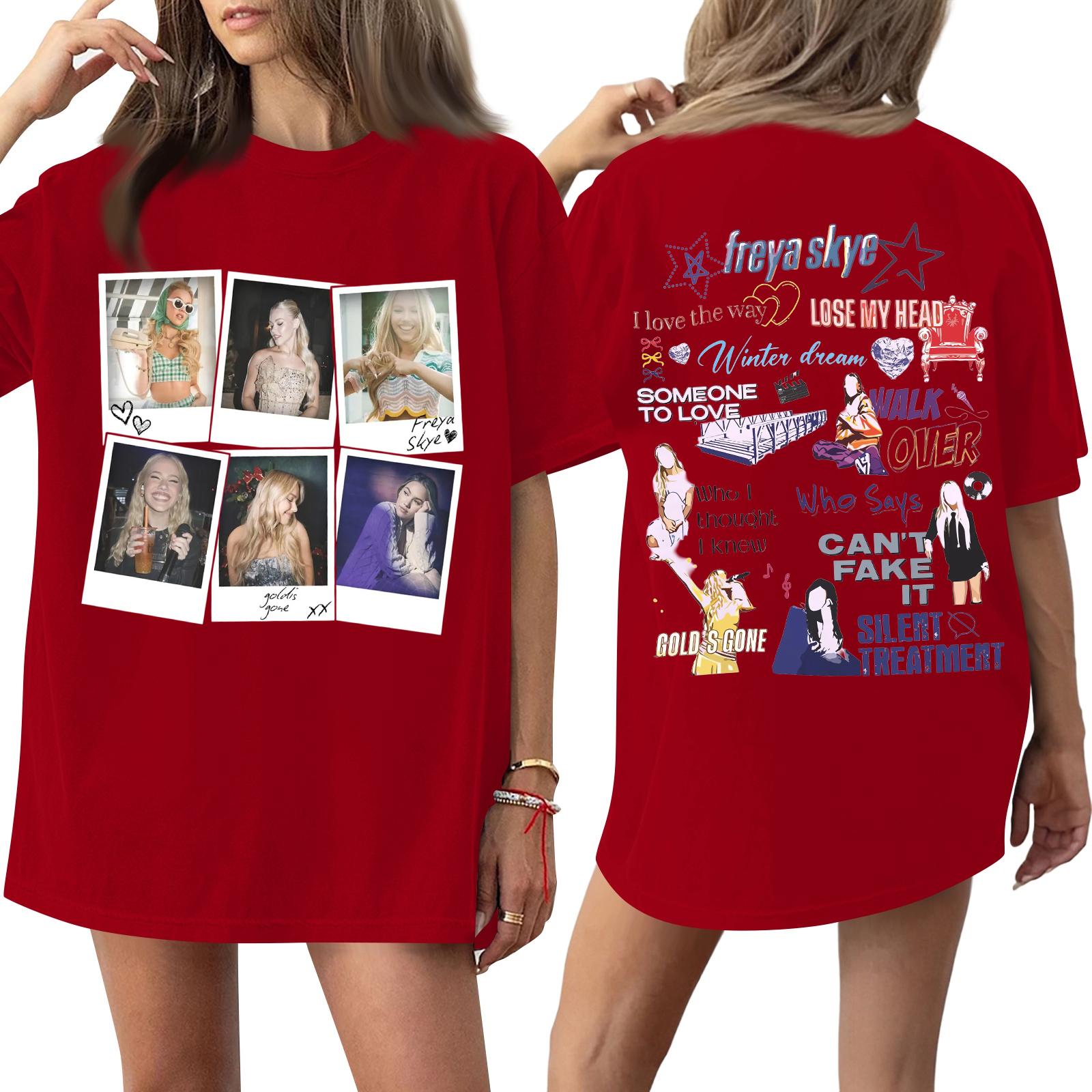 

Freya Skye Womens Crew Neck Casual Short Sleeve Graphic Print T-Shirt Top Relaxed Fit Lightweight Soft Fabric S червоний