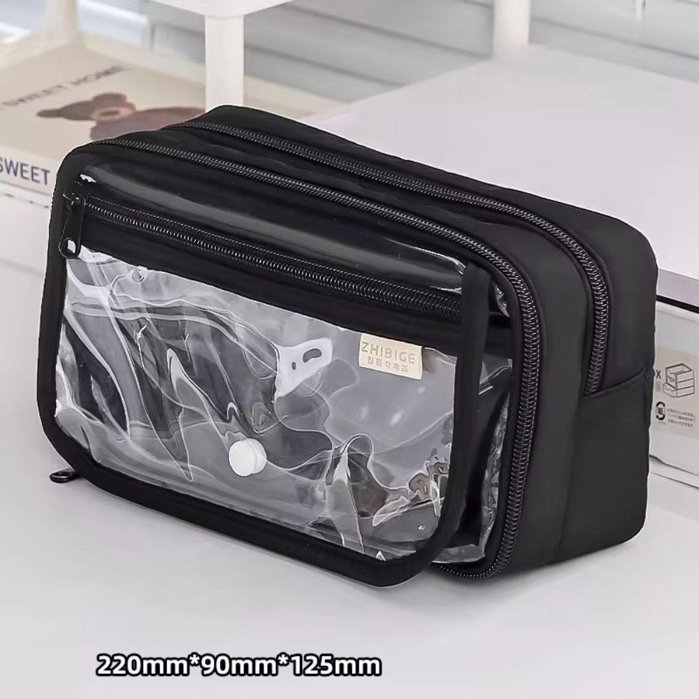 Multi-layer Transparent Pen Bag Zipper Stationery Box Transparent Pencil case  School