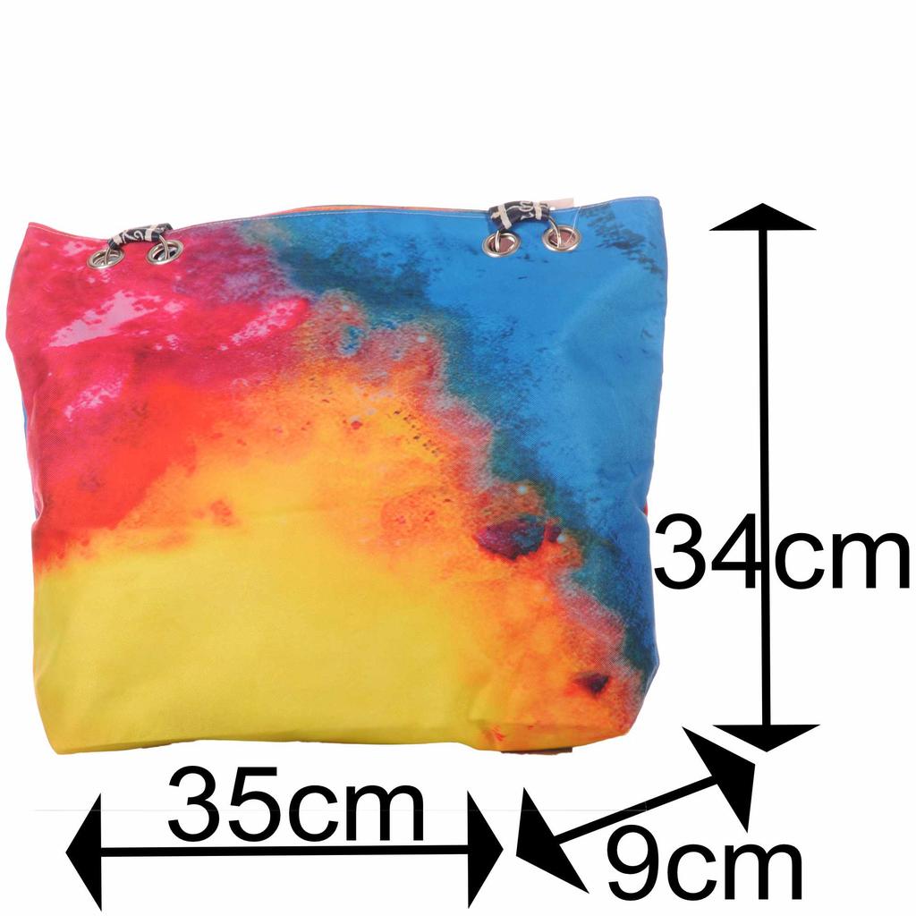 Strandtasche bunt mit Batikmuster und Reißverschluss