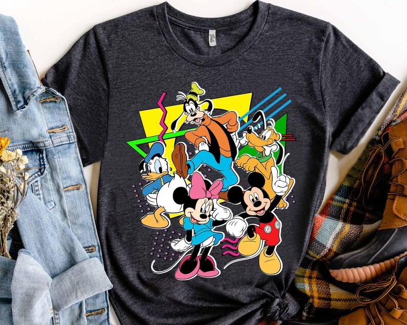 Retro 90s Disney Mickey Mouse & Friends Characters Squad Shirt, Magic Kingdom Holiday Trip Unisex T-shirt Family Birthday Gift Adult Kid Tee 100