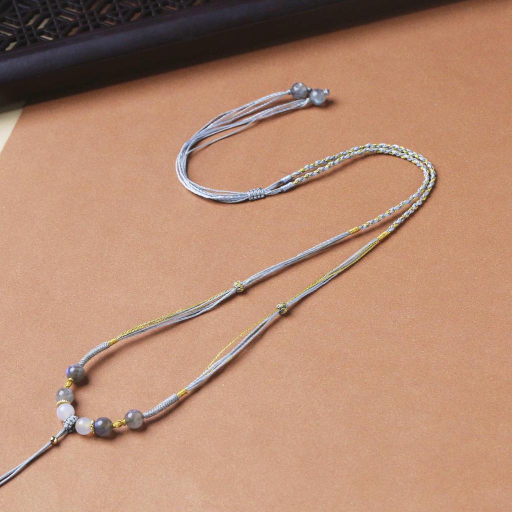 Hand-Woven Red Agate Jadeite Pendant Necklace Lanyard