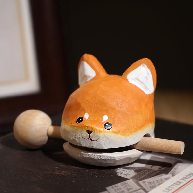 Shiba Inu Wooden Fish Knock Stress Relief Office Desk Decor Cute Gift Handmade Wooden Ornament