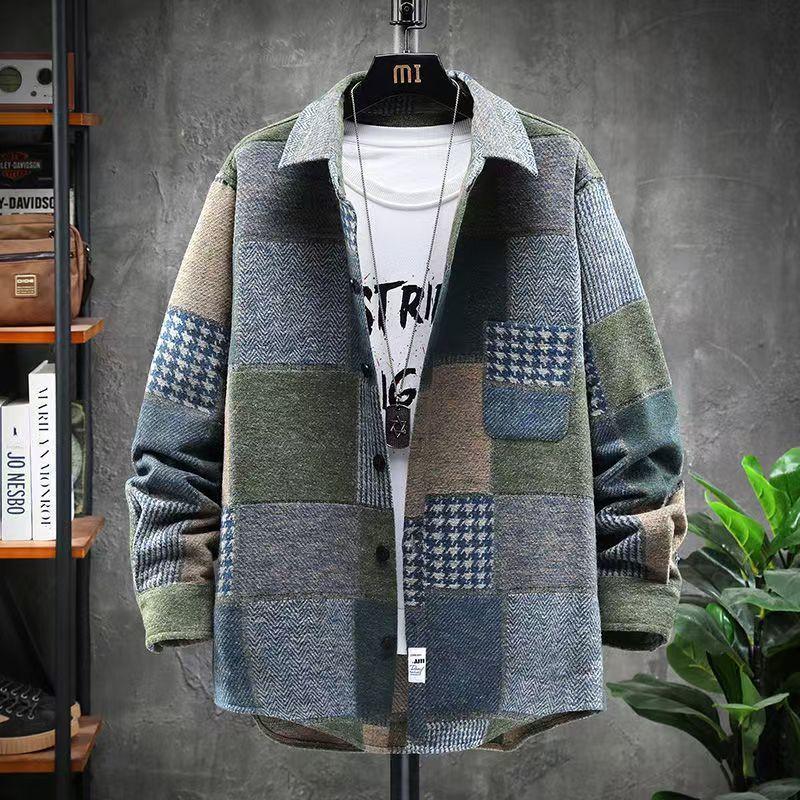 Autumn Brushed Shirt Jacket Men's Plaid Loose Large Size Trendy Versatile Shirt Men's Casual Jacket Jacket