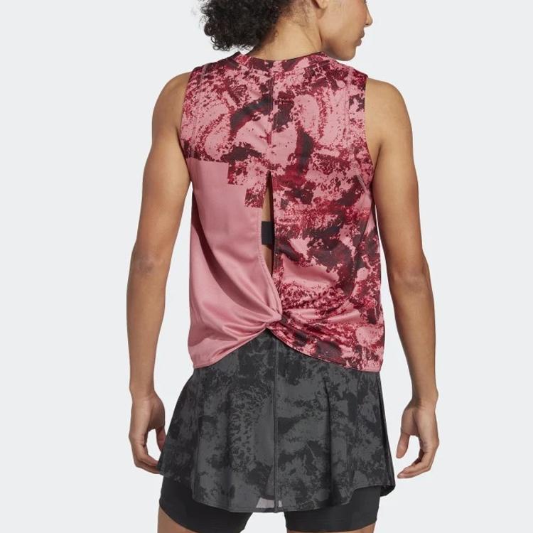 Adidas Tie-Dye Pattern Printed Color Block Round Neck Vest Women Tops Pink HT3628