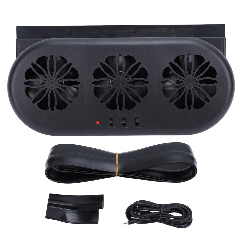 Car Air Vent Cooling Fan SUV Window Cooler 3 Outlet USB Plug in Circulation Exhaust Smoke Black