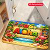 Aloha Tropical Doormat Vibrant Hawaiian Print with Tiki Masks, Flamingo, and Pineapple Non Slip Floor Mat for Beach House Decor