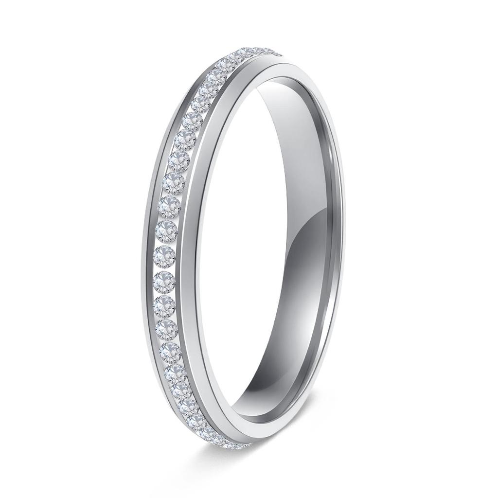 3MM Thin Rhinestone Polymer Clay Titanium Steel Pinky Ring - European & American Fashion