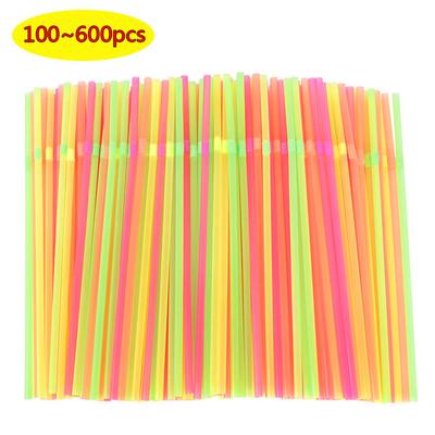 100-600Pcs Colorful Disposable Plastic Straws Neon Bendable Cocktail Drinking Straw Wedding Birthday Party Christmas Supplies