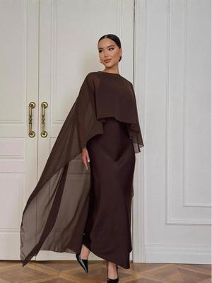 2025 Summer Women's Solid Color Evening Dress & Shawl Set