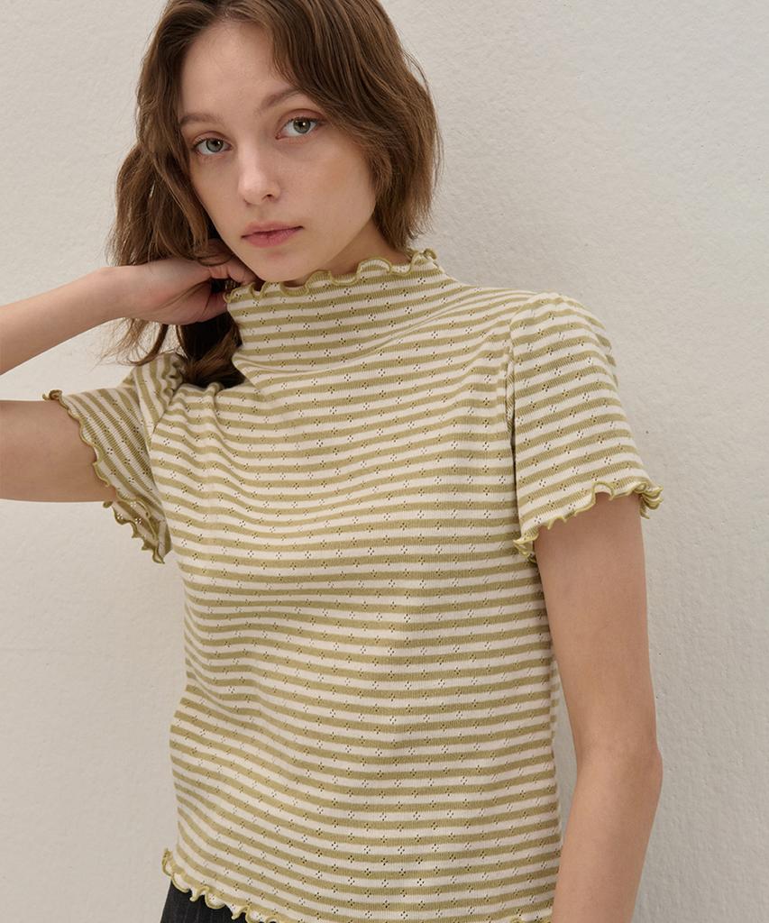 Kamino Striped Half-Neck Shirred Knit Green
