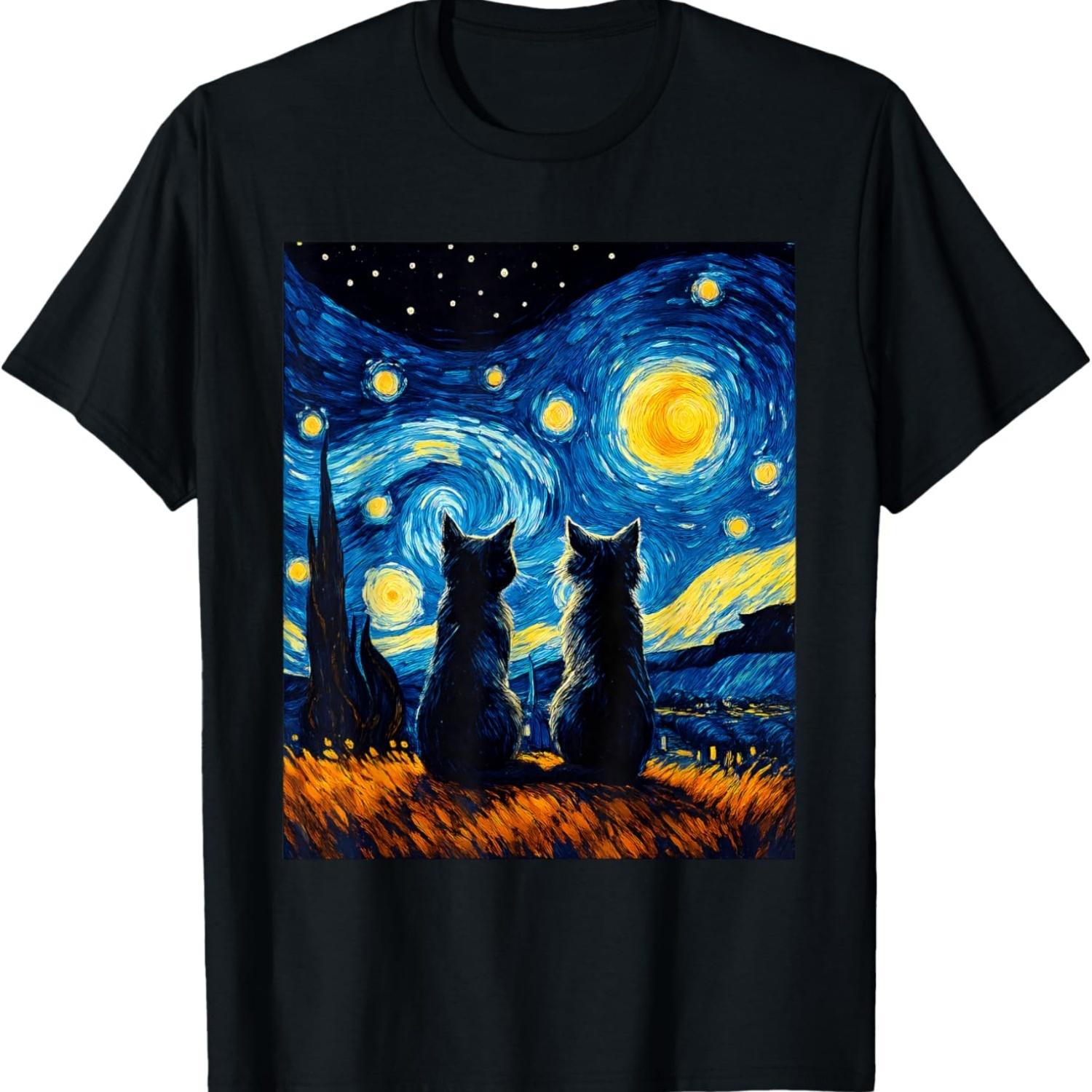 Футболка «Любитель черных кошек Звездная ночь Винсент ван Гог»(2) S чёрный