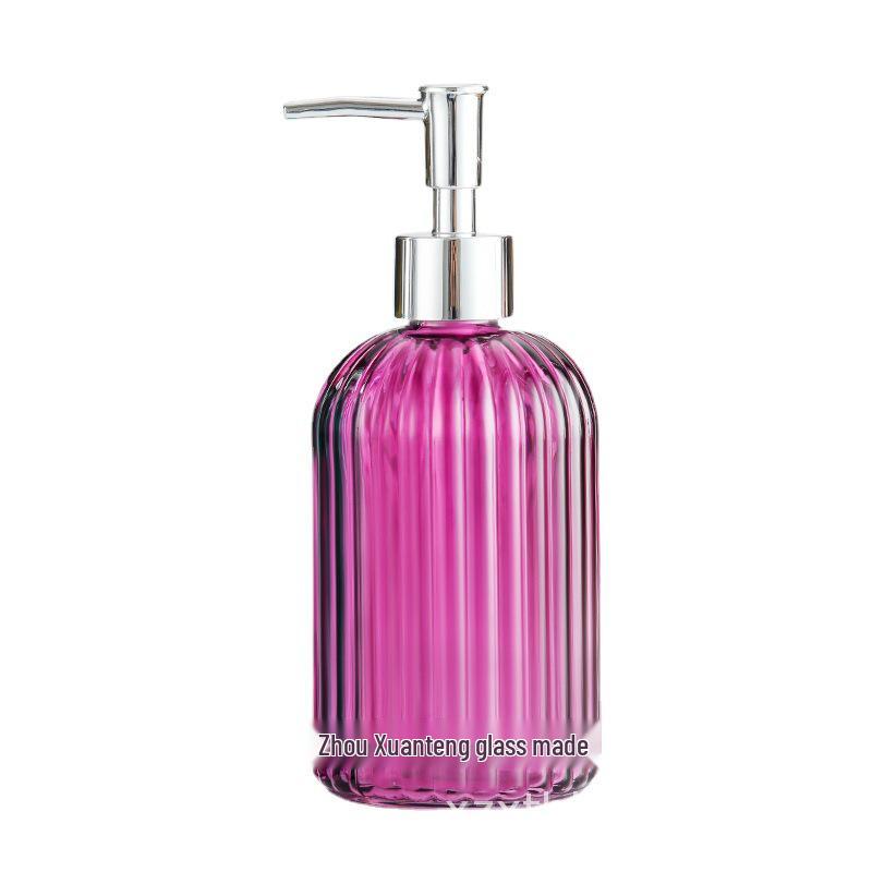

Colorful Transparent Glass Soap & Lotion Dispenser - Vertical Striped Design Gold Plastic Pump Without Bottle