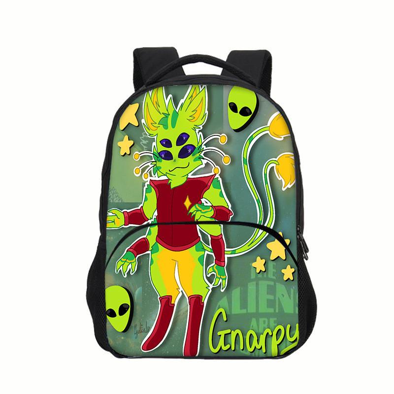 Regretevator Gnarpy Green Cat Backpack With Printed Design For School Use