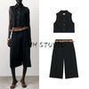 Contrast Color Thread Straight-leg V Neck Vest Jacket 8333723 Pleated Belt Minimalist Casual Pants 8288723
