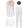 Mädchen Glitzer Strass Turnen Leotard Set Bund Shorts Leggings Kopfbedeckung Eiskunstlauf Outfit