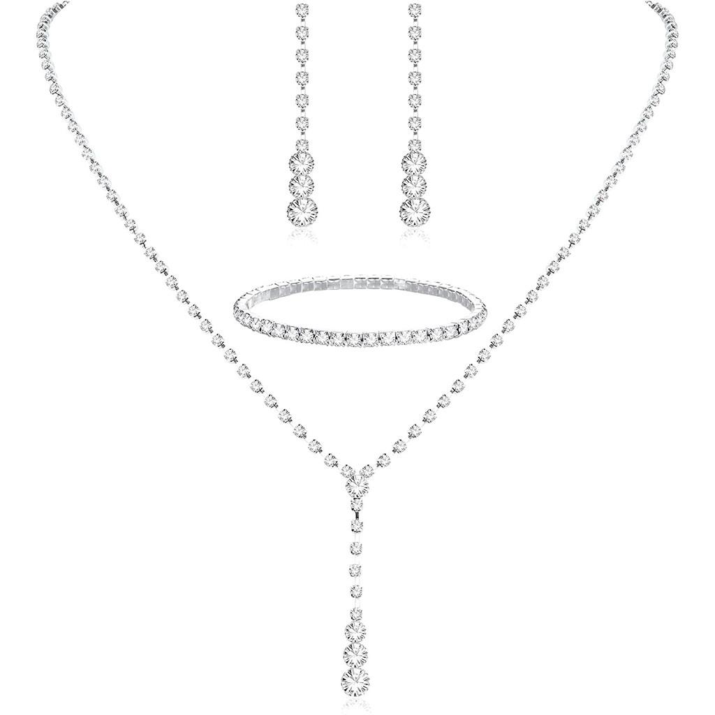 Bridal Party Jewelry Set With Zircon Water Drop Necklace Earrings And Bracelet For Weddings