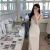 Women's Summer White Knitted V-Neck Suspender Dress - Slim, Sexy, Pure Desire Style