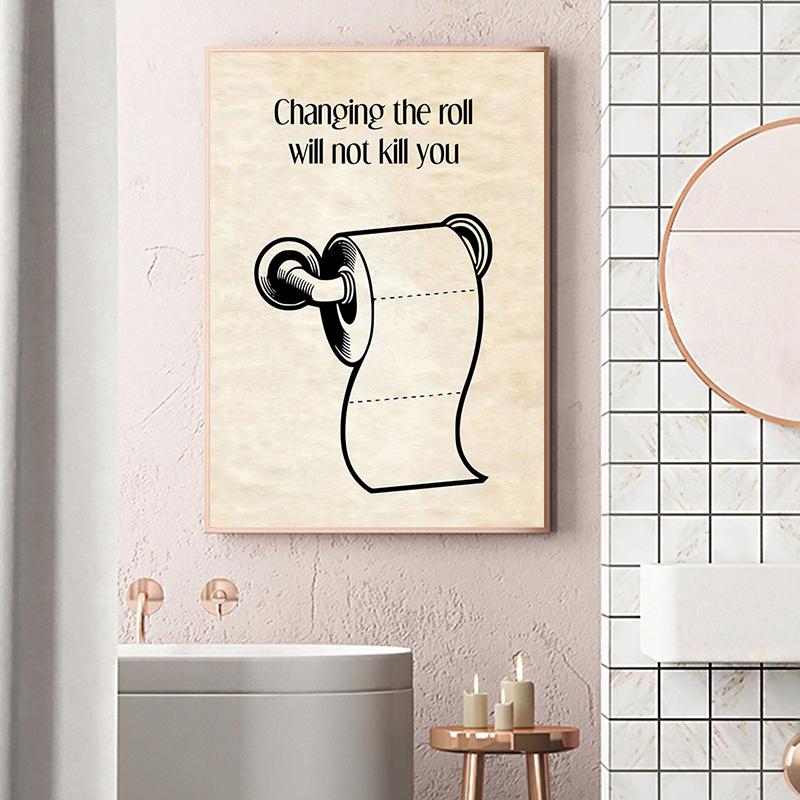 Funny Toilet Roll Poster Canvas Print Fun Fact Quote Bathroom Changing The Roll Paper Pictures Modern Vintage WC Decor Painting