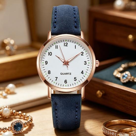 Women Luminous Watch Dainty Analog Quartz Watch Adjustable Leather Strap Wristwatch Fashion Casual Watch for Office Party Dating