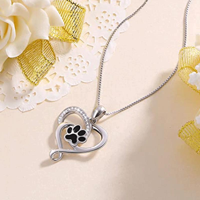 Necklace, Cute Cat Claw Glue Love Pendant, Hollow Heart-Shaped Footprint Hanging Necklace For Women