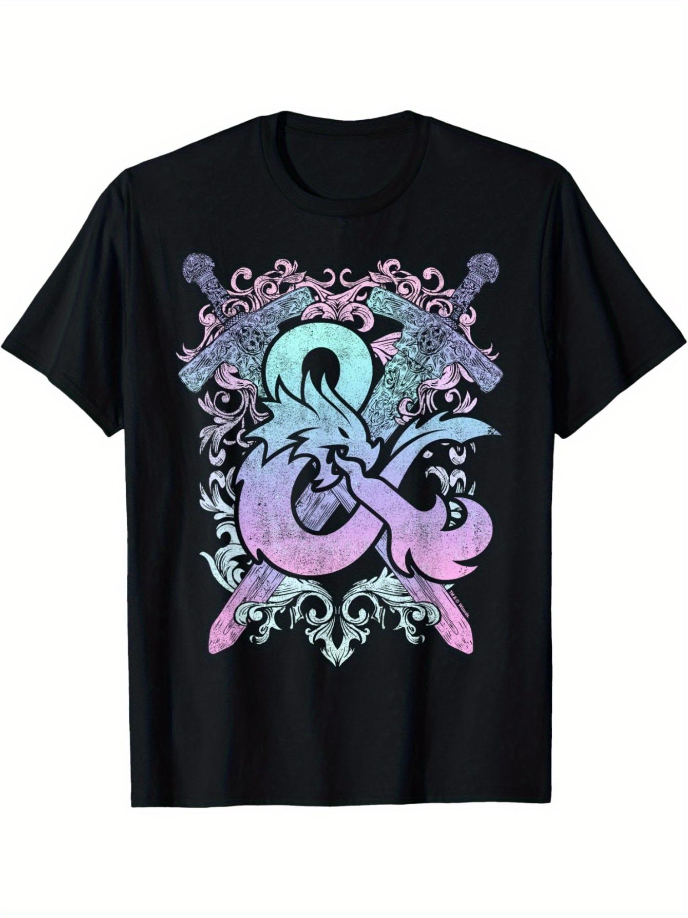 Dragon & Sword Graphic Print Pastel Ombre T-shirt XXXXL