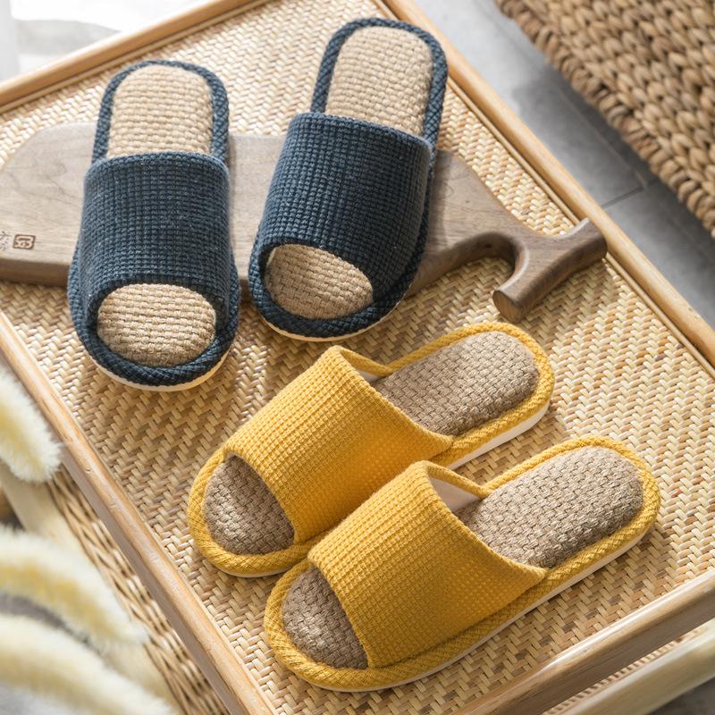 Summer Cotton Linen Open-Toe Couple Slippers for Men and Women
