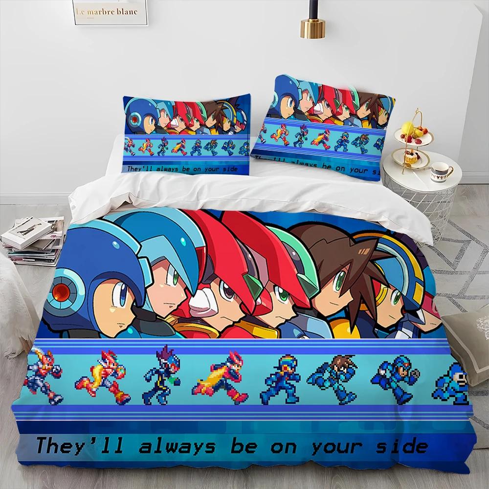 Rockman Megaman Game Bedding Set Game Fans Gift Bedroom Decor For Kids Adults Duvet Cover Set King Queen Size Bedding Set