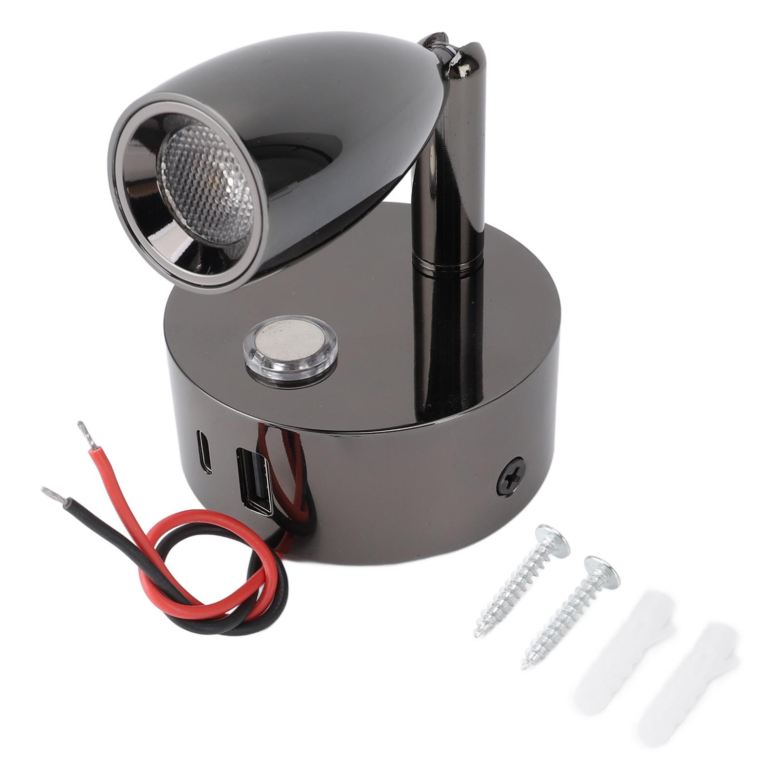 

Лампа для читання на автофургоні Порт USB Матовий 3 колірні температури Сенсорний перемикач з можливістю затемнення Настінне бра для читання на автофургоні чорний