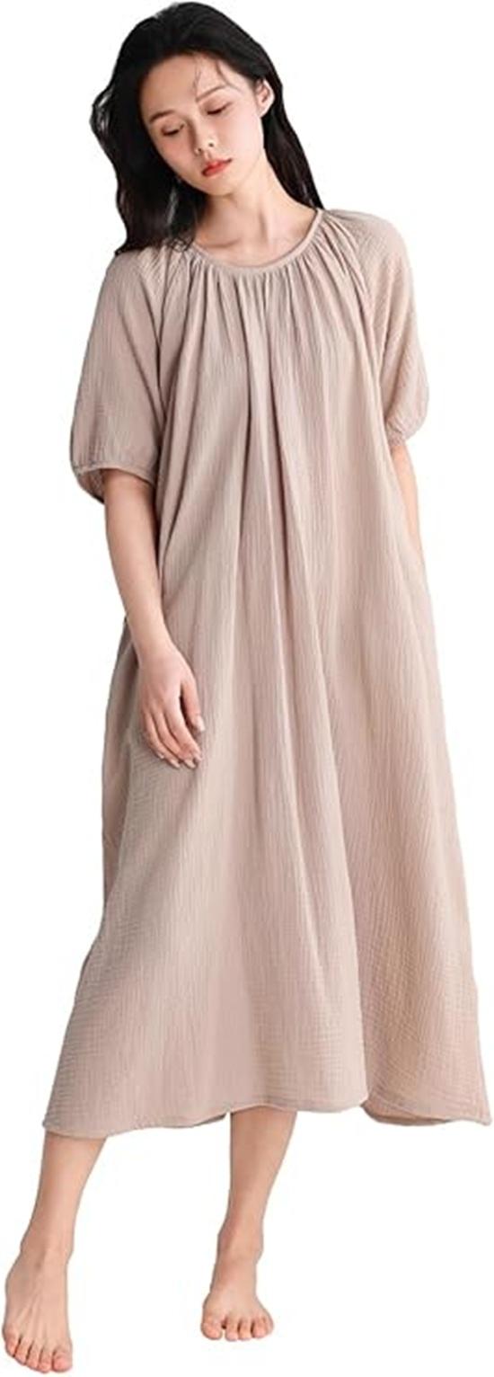 

Хлопковая марлевая ночная рубашка Sumolux для женщин – Длинное платье-пижама свободного кроя, Домашняя одежда