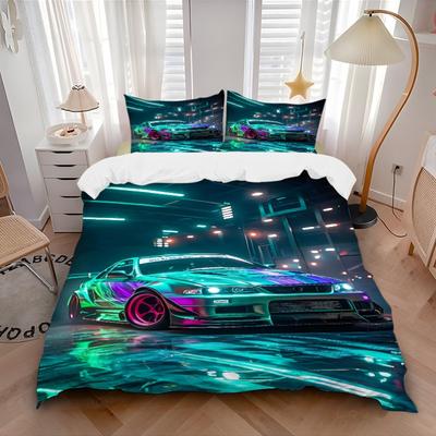 3pcs Neon Racing Bedding Set, Includes Without Pillow Inserts, Soft Comfortable Bedding Set,All-Season Use A0924095