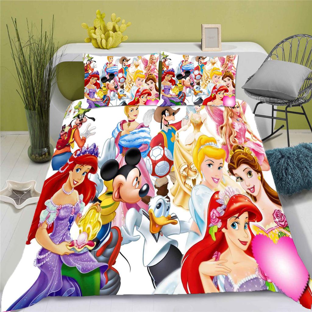 Disney Prinzessin Serie 100% Polyester Bettwäsche Set Bettbezug Für Zuhause 3-teiliges Set 1 Bettdeckenbezug Anime Niedlich Bedruckt Cartoon