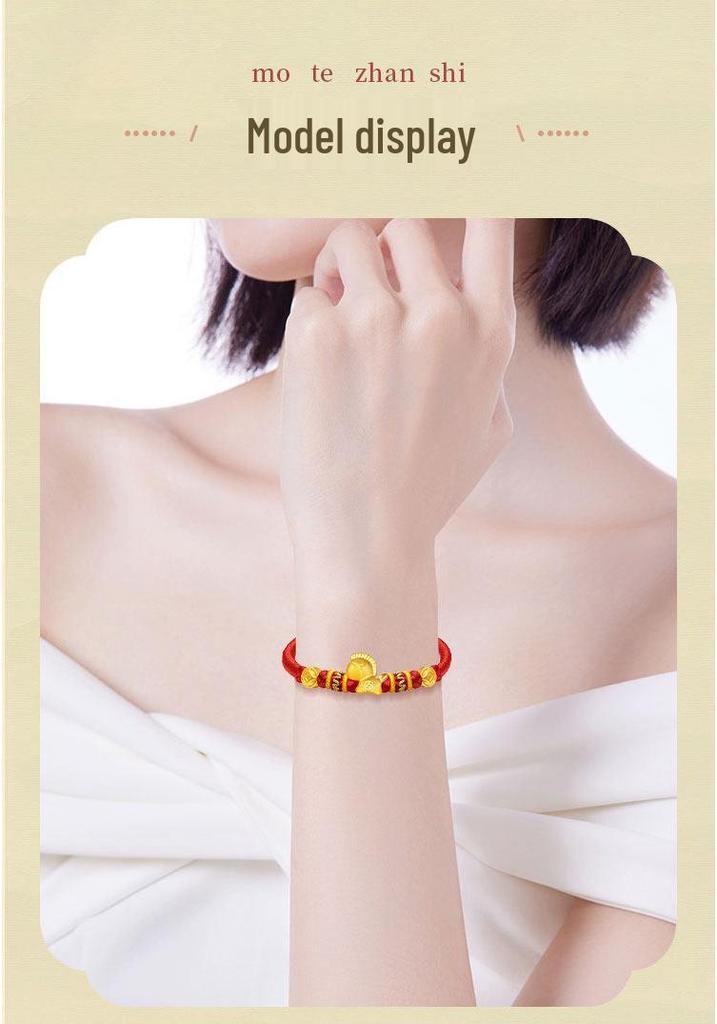 Gold 999 Zodiac Horse Charm Bracelet with Red Rope - Birth Year Gift for Girlfriend