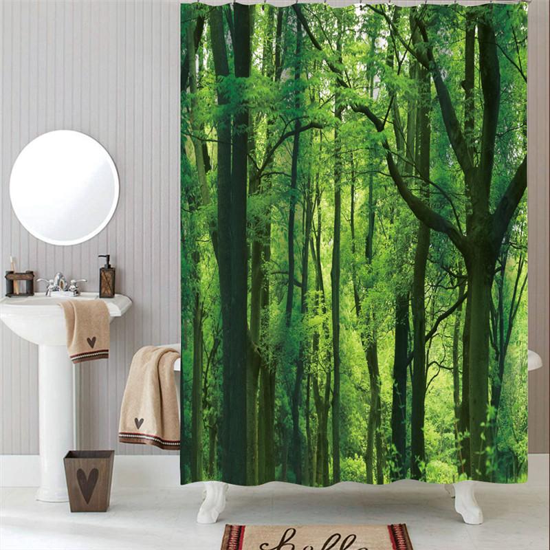 Misty Forest Nordic Style Shower Curtains Set With Hooks Waterproof Green Natural Landscape Home Decoration Bathroom Curtain New