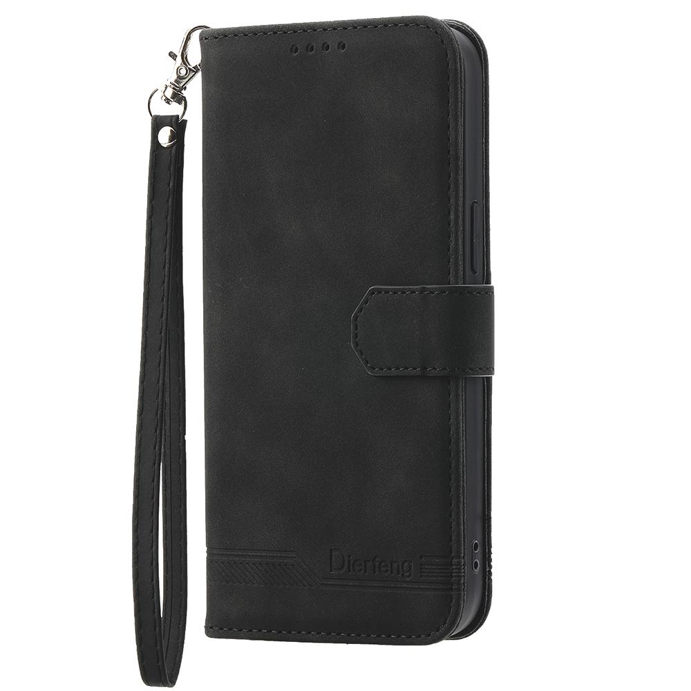 DIERFENG DF-03 For Oppo Reno14 F 5G Case Lines Imprint Wallet Leather Phone Cover with Wrist Strap
