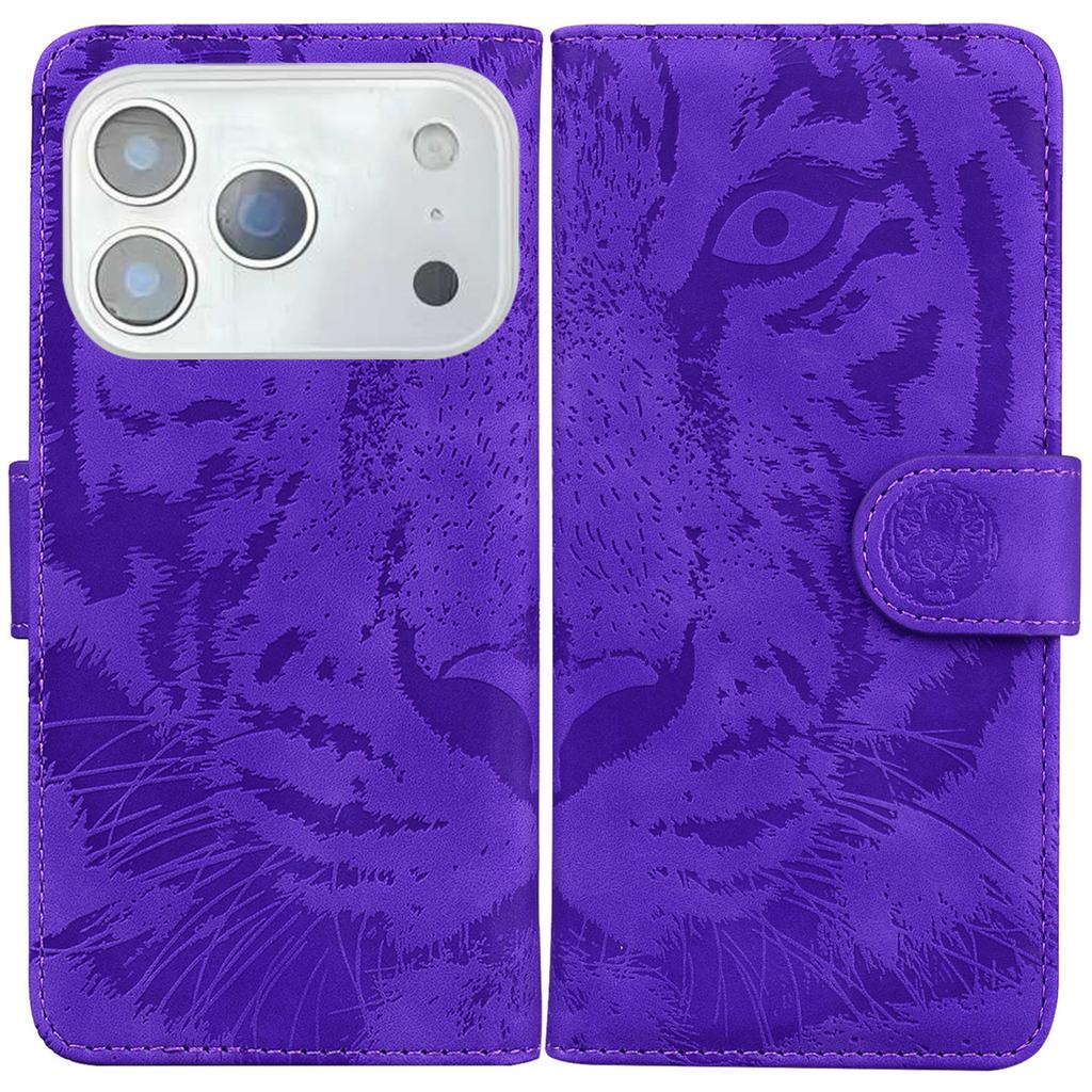 For iPhone 17 Pro Max Case Tiger Imprint Leather Wallet Phone Cover