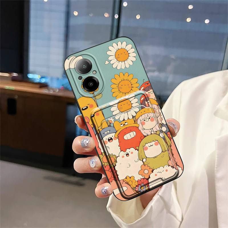 Durable Fashion Design Phone Case For Realme C67 4G/Realme12 Lite Card slot Graffiti TPU Anti-dust Cartoon Card sleeve