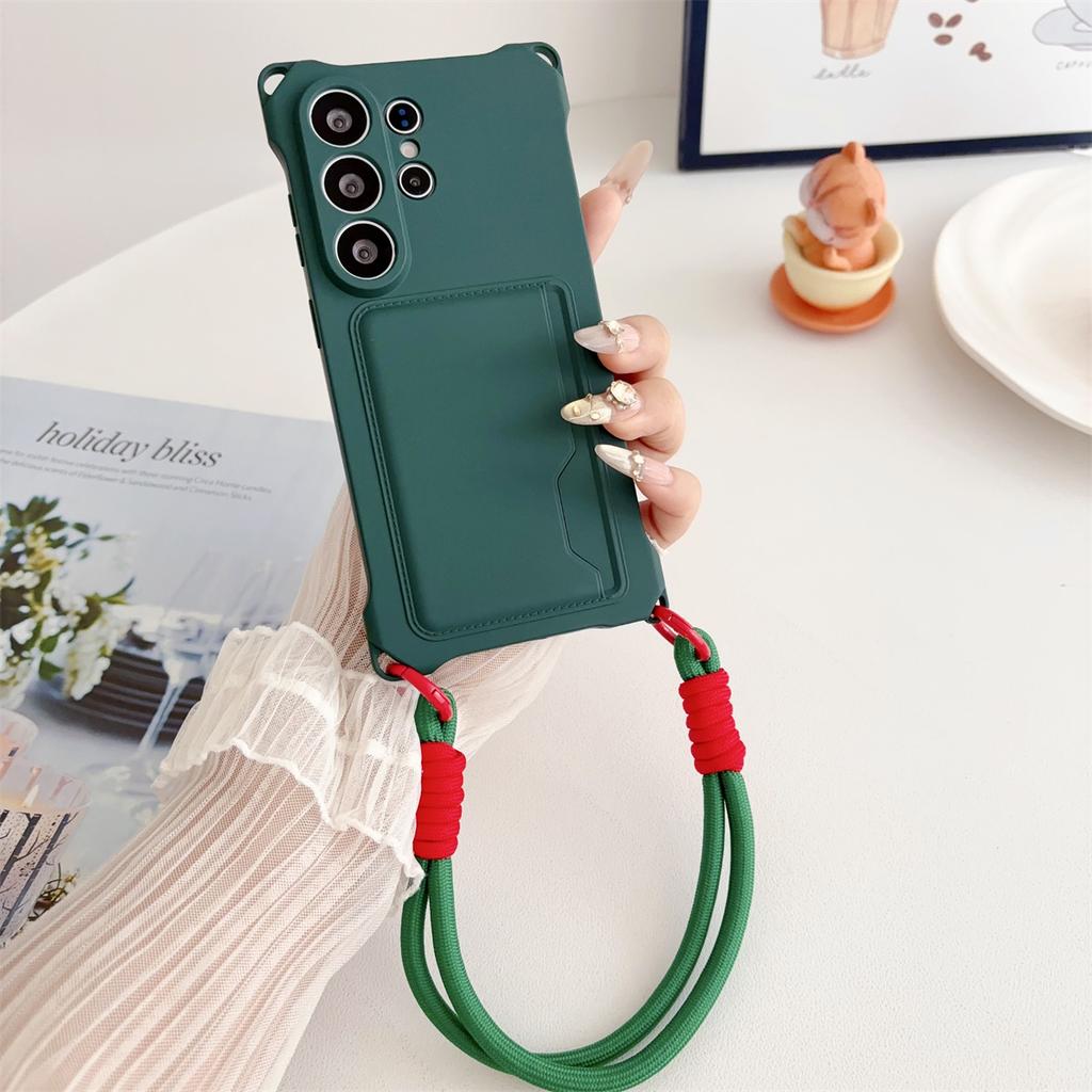 Wrist Strap Wallet Card Holder Phone Case for Samsung Galaxy S26 S25 S24 Ultra S23 FE S22 Plus A17 A56 Silicone Protective Cover
