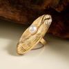 Vintage Gold Color Imitation Pearl Flower Open Rings For Women Exaggerated Metal Irregular Geometric Finger Rings Jewelry