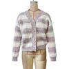 Autumn and Winter Women's Cardigan Solid Color Striped Splicing V-neck Knitted Sweater Jacket