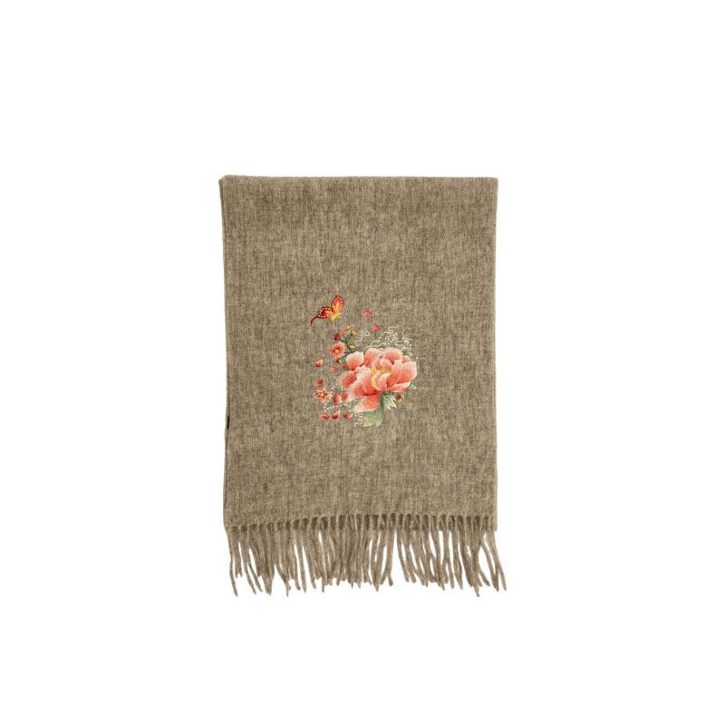 Double-Sided Suzhou Embroidery Pure Wool Scarf - Chinese Style for Mature & Elderly