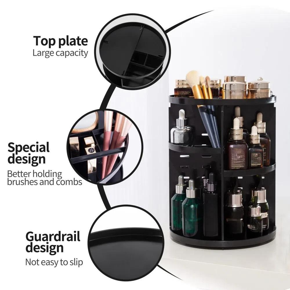 360 Cosmetic Storage Box Foldable MMakeup Display Shelf  Countertop Vanity