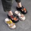 Zapatillas de cuero genuino a la moda con suela gruesa y punta abierta para exteriores, zapatos de plataforma para mujer