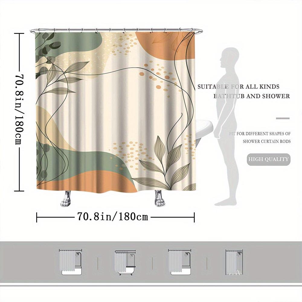 Abstract Earth Tone Shower Curtain – Minimalist Organic Shapes, Leaf Patterns, Modern Art Design, 70X70In, Includes Hooks