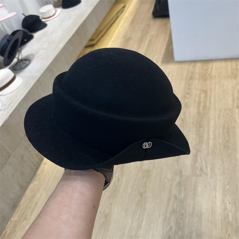 

Шляпа-цилиндр из шерстяного фетра, женская, осенне-зимняя, с литературным темпераментом, элегантный стиль легкой роскоши, женская дорожная шляпа-котелок M（56-58cm） чёрный